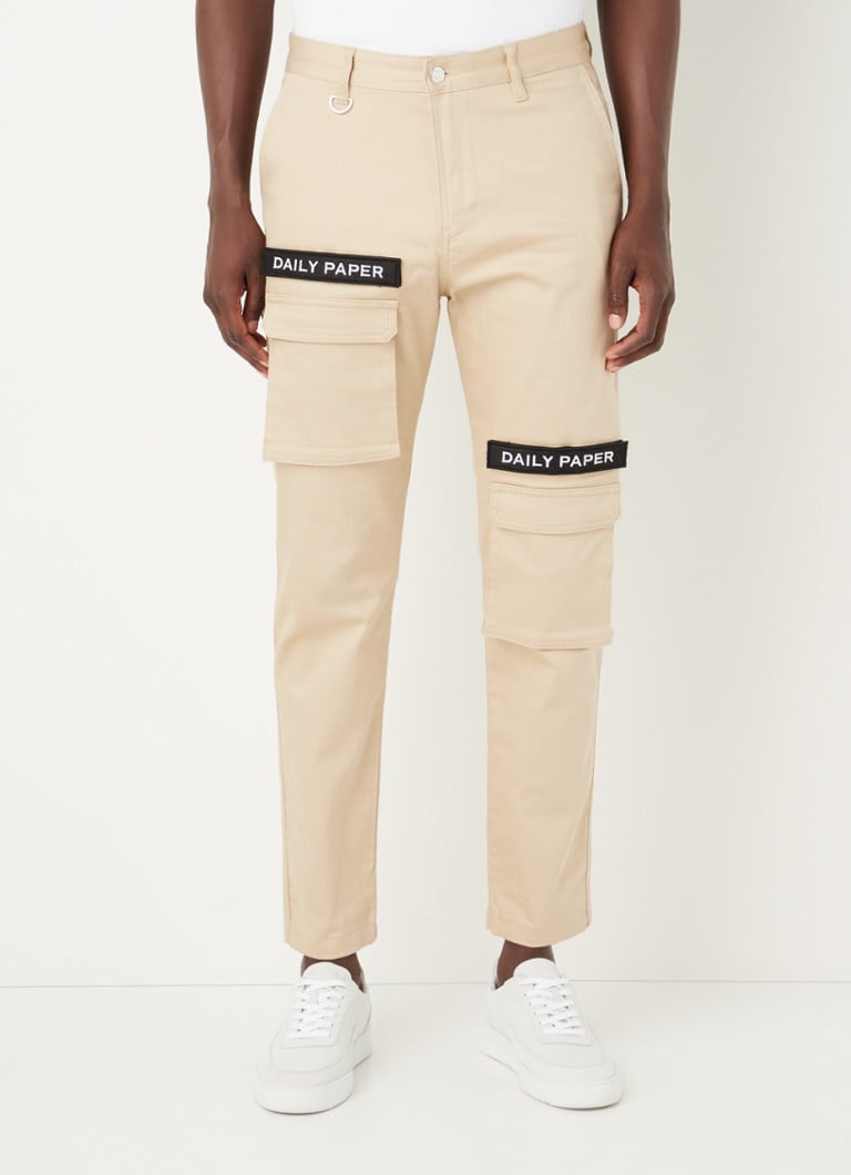 Daily Paper Slim fit cargobroek met logotape • Beige • de Bijenkorf