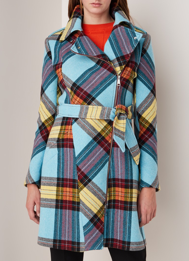 Damsel in a Dress - Cariss mantel met ruitdessin en asymmetrische ritsluiting  - Lichtblauw
