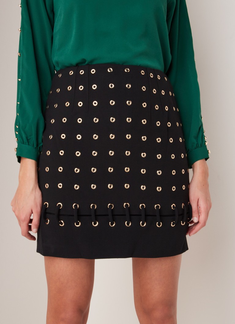 Damsel in a Dress - Evlin eyelet minirok met veterdetail - Zwart