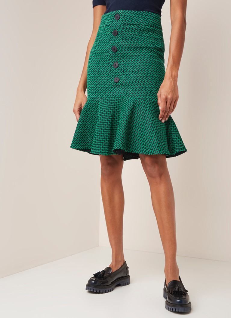 Damsel in a Dress - Sabri midirok van tweed met zig-zag dessin - Groen