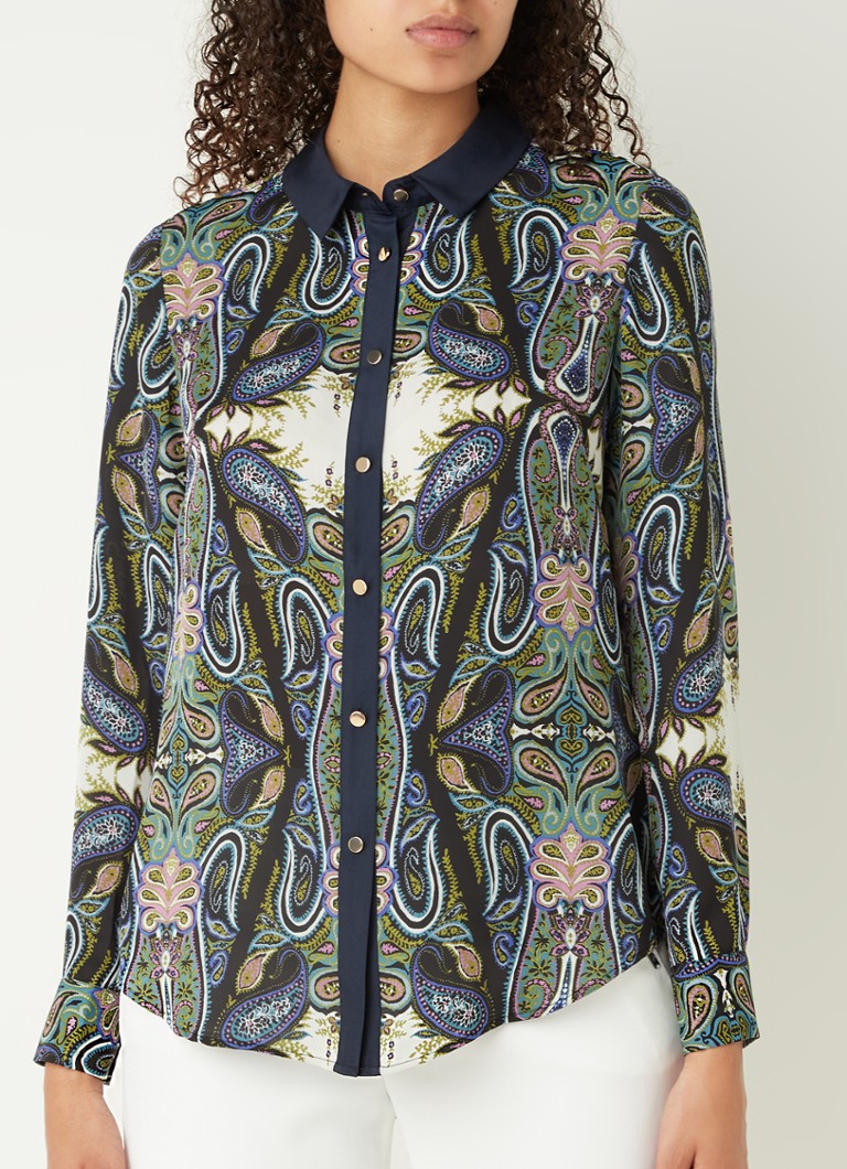 Damsel in a Dress - Sedona blouse van satijn met paisley dessin - Donkerblauw