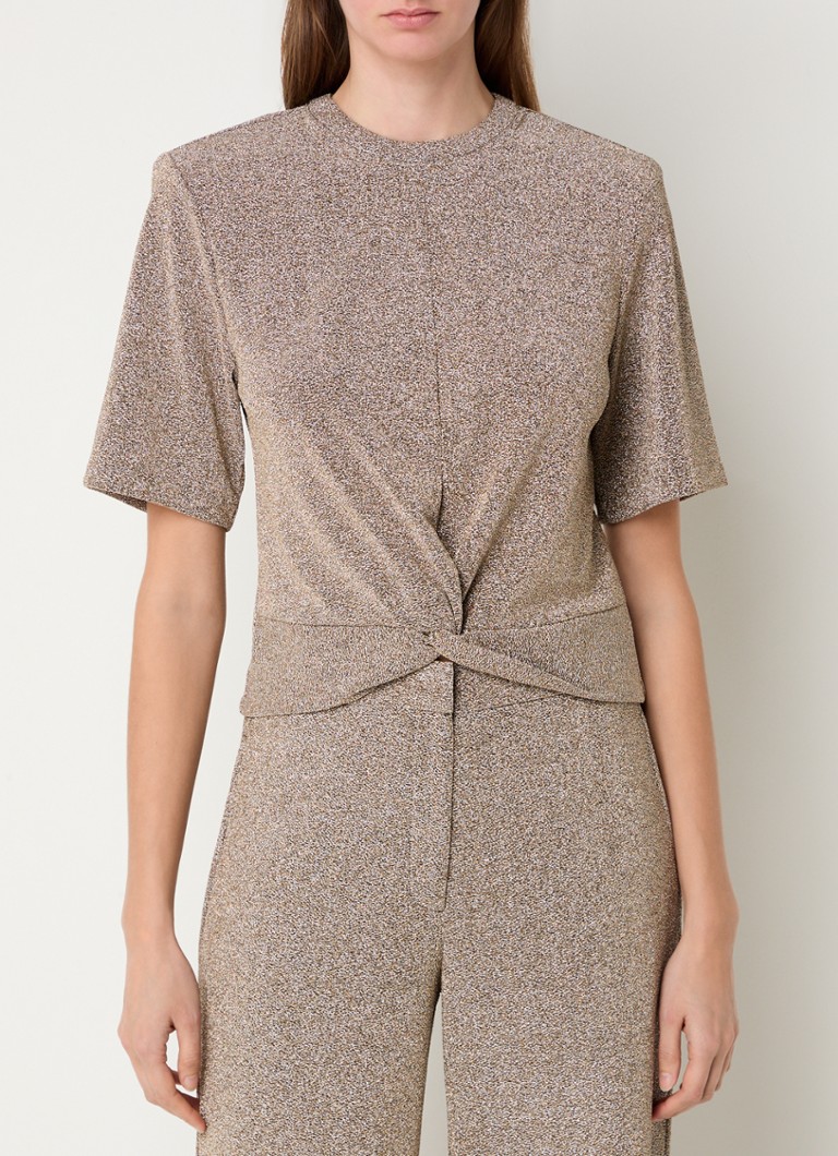 Dante 6 - Fantina top met lurex en gedrapeerd detail - Beige