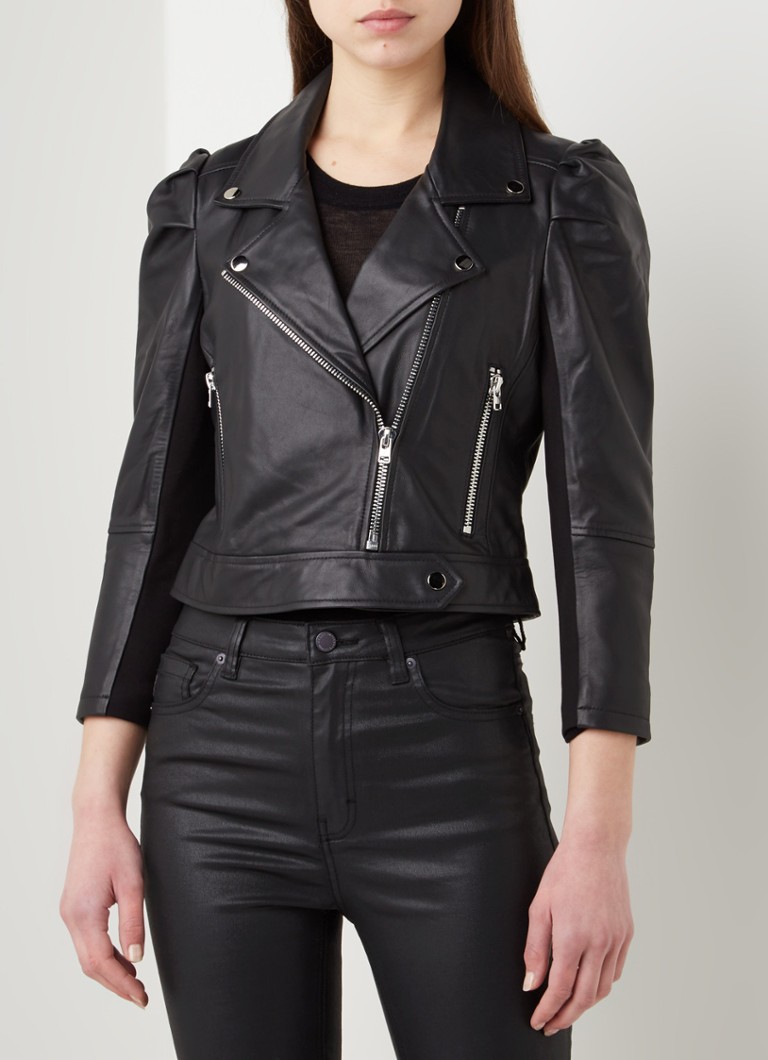 Dante 6 Jae cropped bikerjack van leer • Zwart • de Bijenkorf