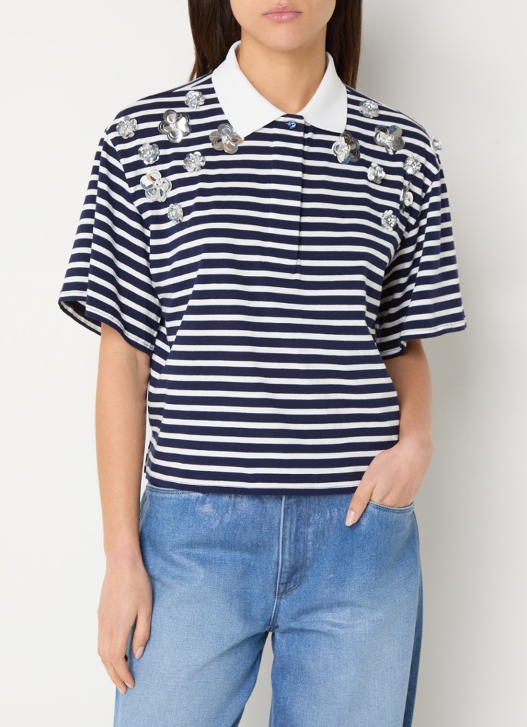 Dante 6 - Titan T-shirt met streepprint met applicatie - Donkerblauw
