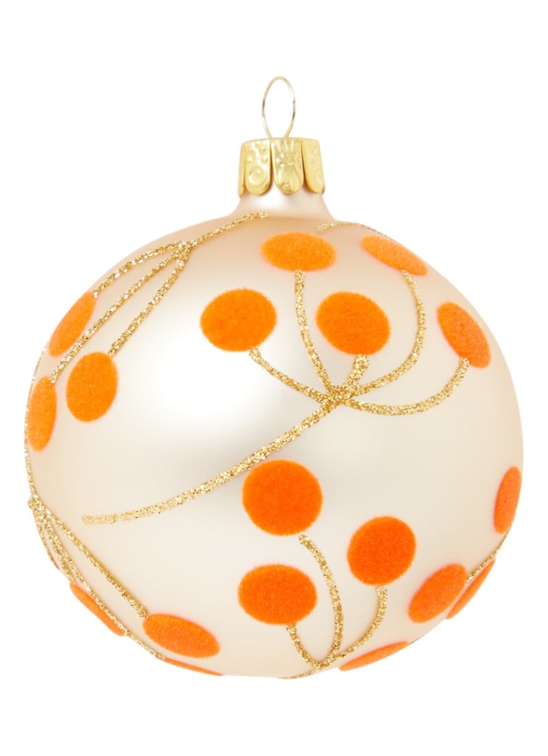 Witte kerstbal 8cm | naaldbos & hertjes | It's all about Christmas