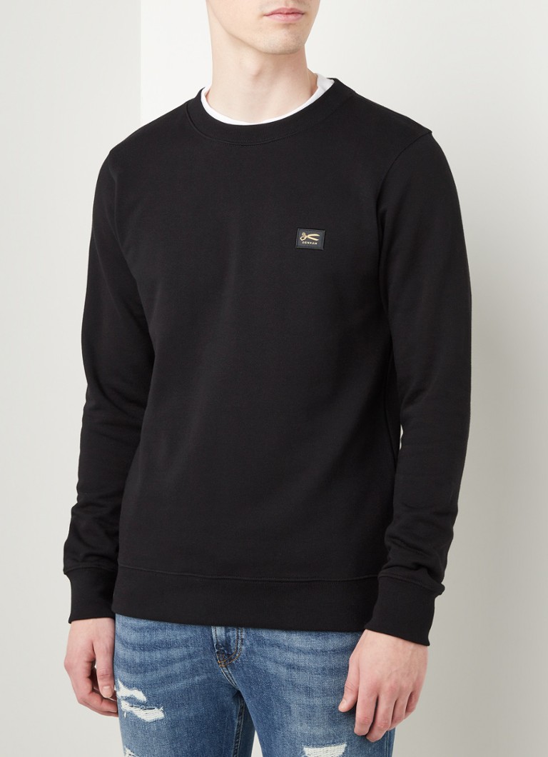 Denham Applique sweater met logo • Zwart • de Bijenkorf