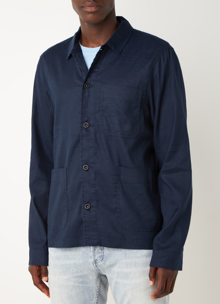 Denham - Mao slim fit overshirt in linnenblend met opgestikte zakken - Donkerblauw