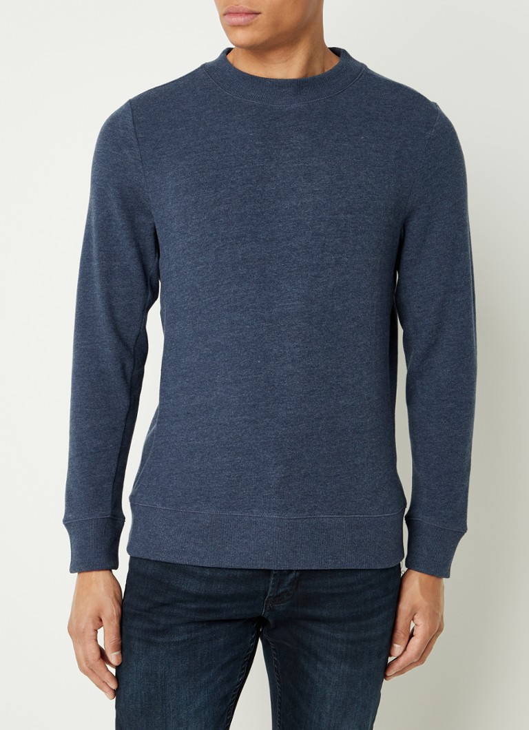 Denham - Roger fijngebreide pullover met ribgebreid detail - Donkerblauw