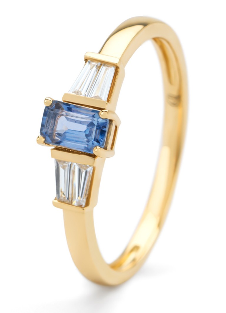 Diamond Point - Geelgouden ring, 0.37 ct blauwe saffier, Eden - Geelgoud