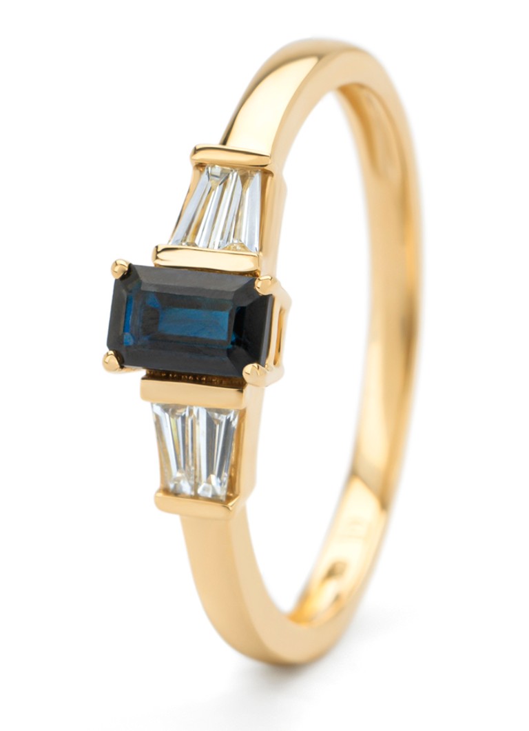 Diamond Point - Geelgouden ring, 0.37 ct blauwe saffier, Eden - Geelgoud
