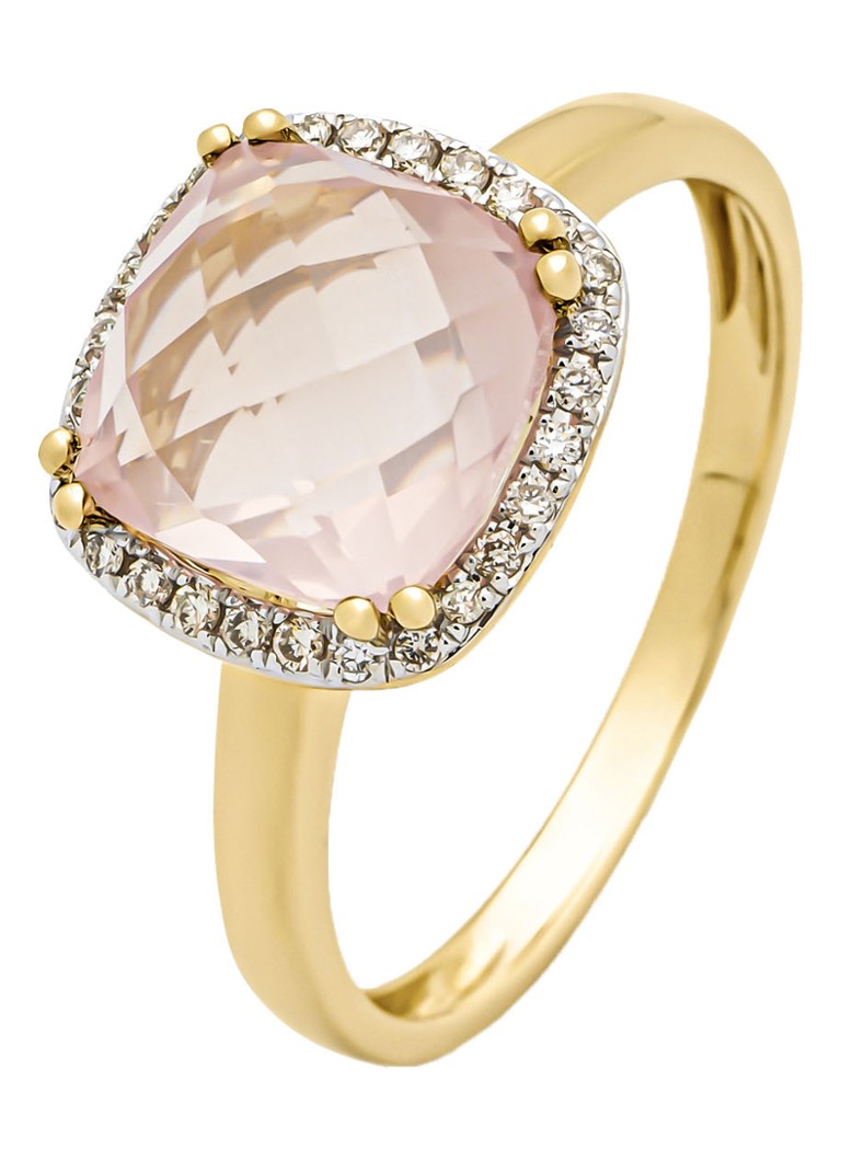 Harnas Geletterdheid nood Diamond Point Geelgouden ring, 2.58 ct roze kwarts, Fiësta • Geelgoud • de  Bijenkorf