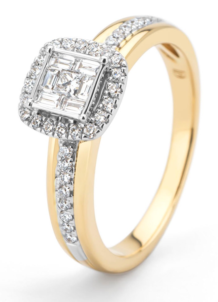 Diamond Point - Gouden ring, 0.38 ct diamant, Caviar - Geelgoud
