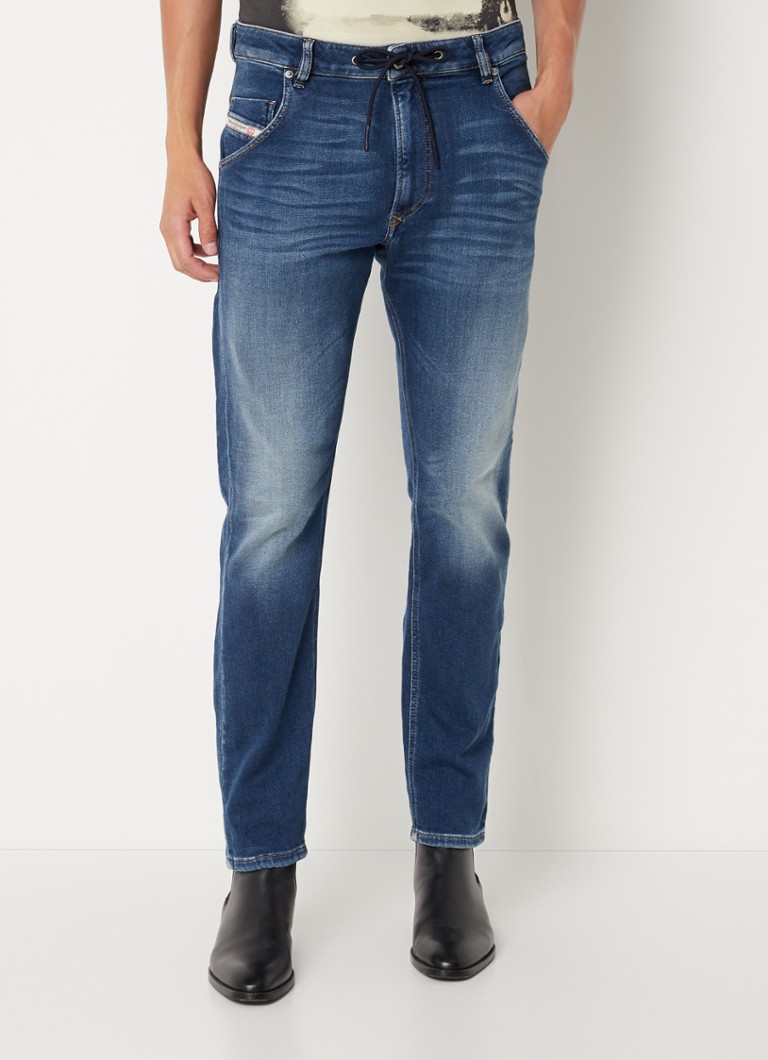 Diesel Krooley tapered jeans met elastische band • Indigo • de Bijenkorf