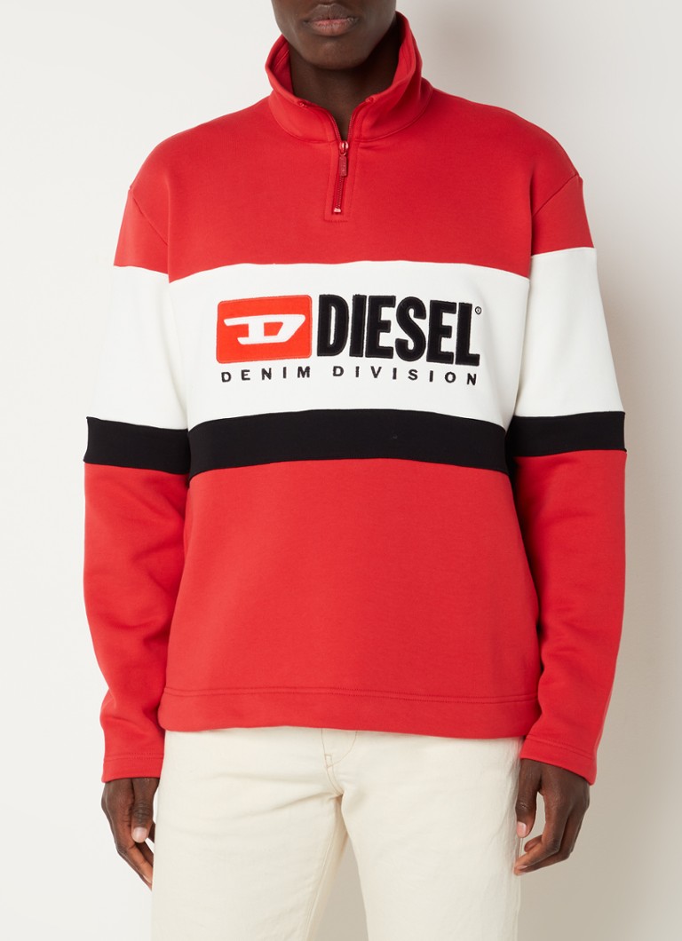 Elk jaar hek Toestemming Diesel S-Saint-Division sweater met logoborduring en halve rits • Rood • de  Bijenkorf