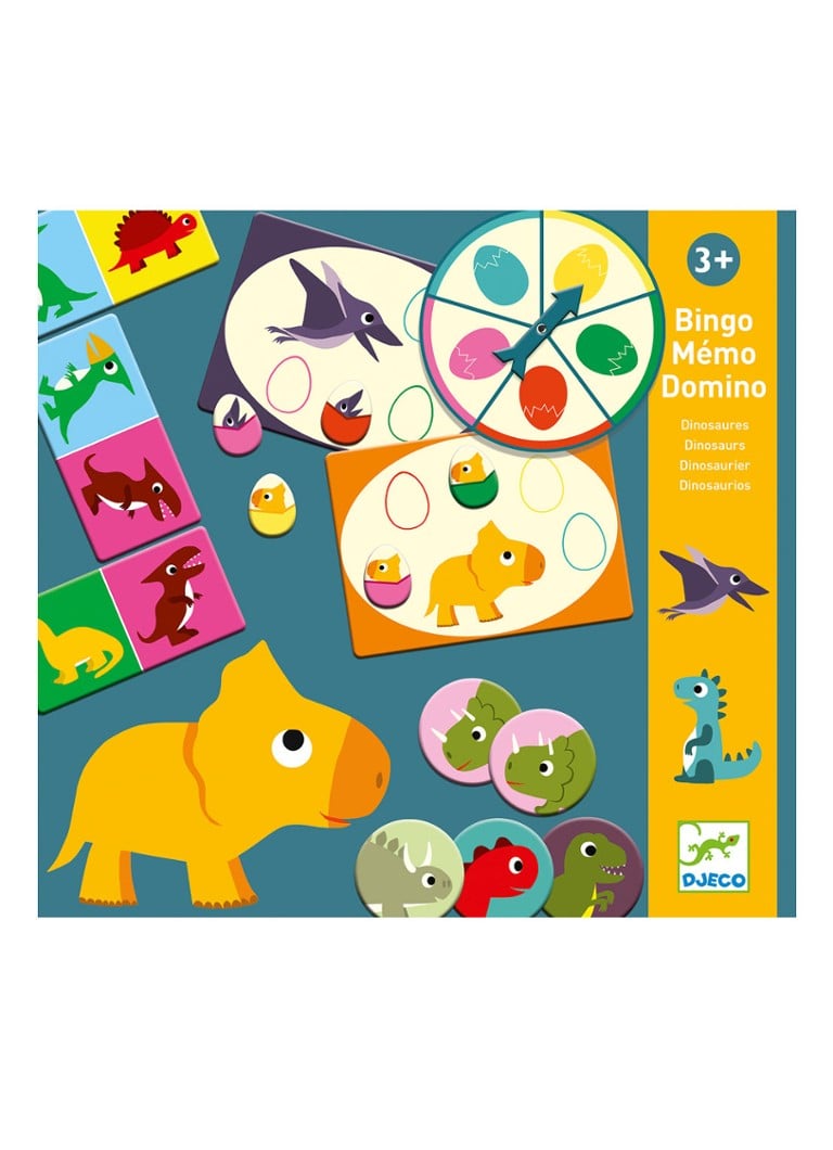 Djeco - Dinosaurier Bingo-, Memo- en Dominospel set van 3 - Multicolor