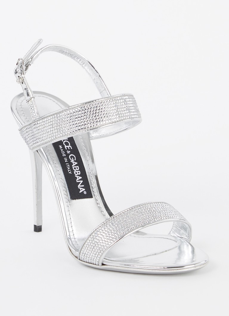 Dolce & Gabbana Silver Strass Ankle Strap Heels Sandals Shoes