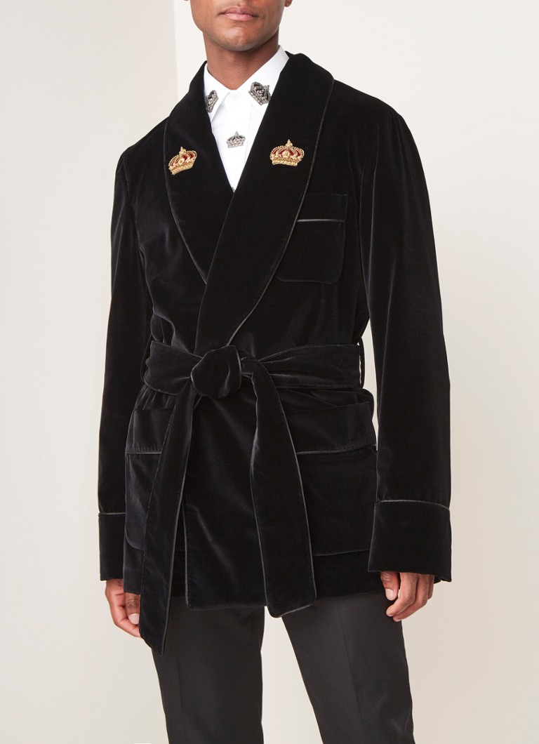 Dolce & Gabbana - Slim fit colbert van fluweel met strikceintuur - Zwart