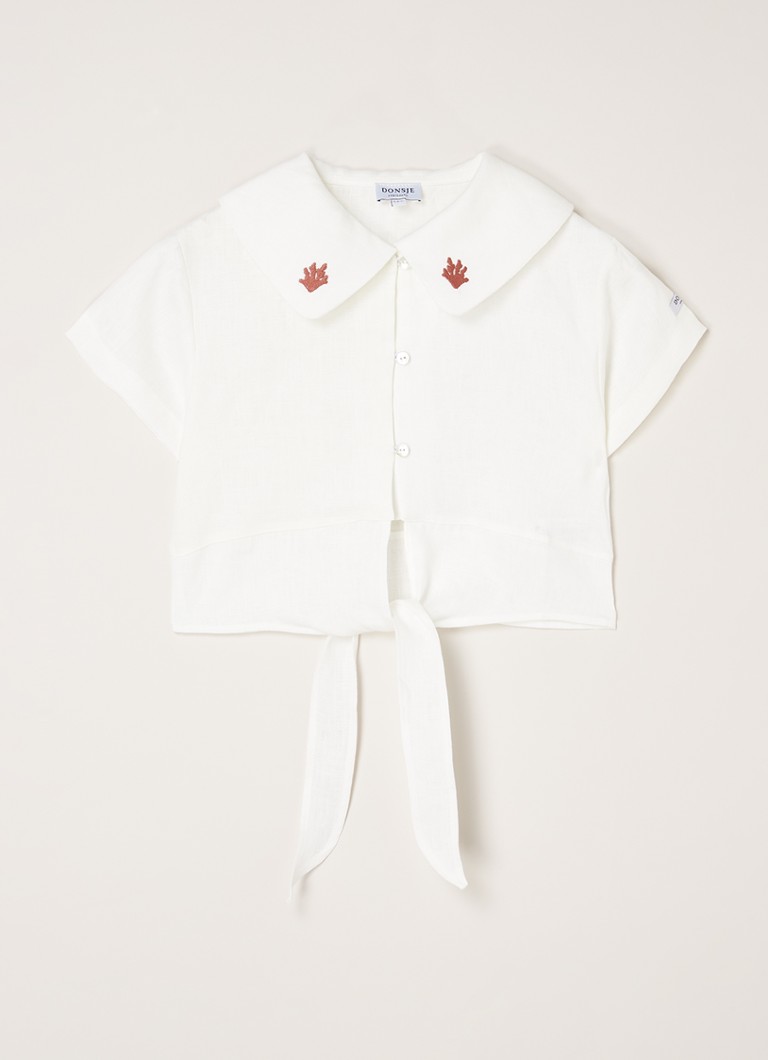 Donsje Amsterdam - Jill blouse van linnen met strikdetail  - Gebroken wit