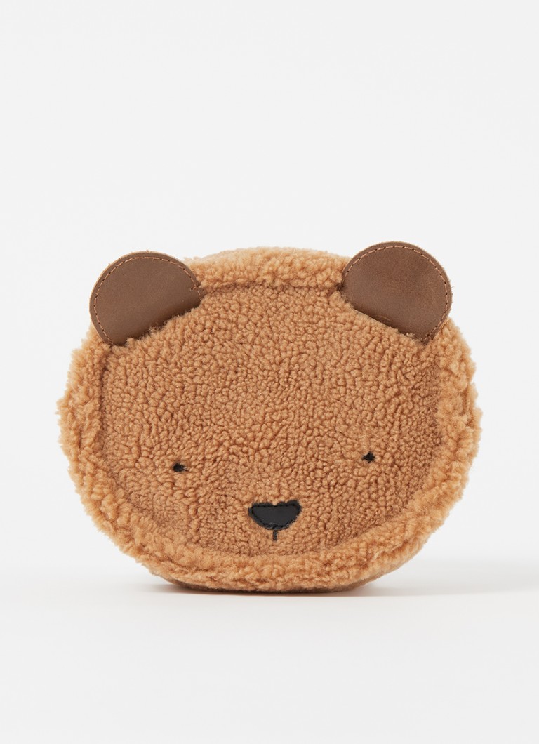 Donsje Amsterdam Pugi Bear rugzak van teddy met leren details • Bruin
