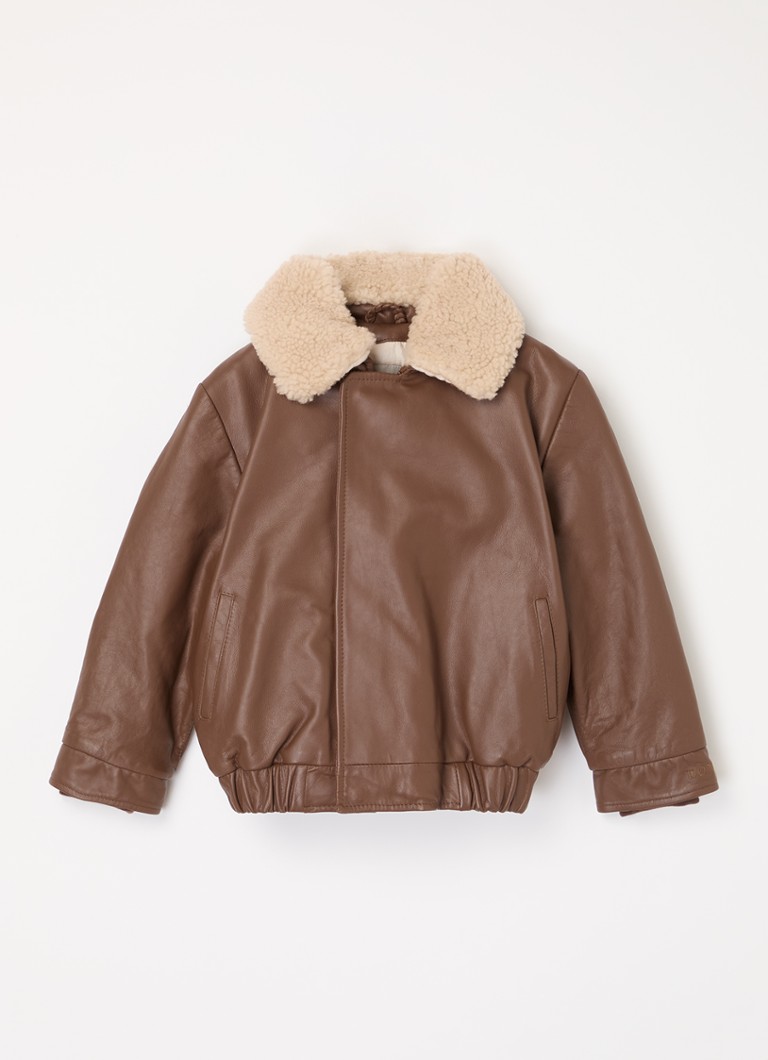 Donsje Amsterdam - Yuki bomberjack van geitenleer met afneembare teddy kraag - Cognac
