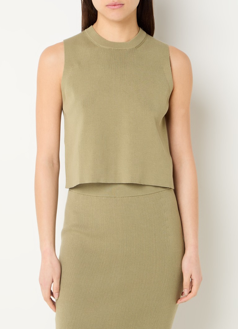 DRYKORN - Noara fijngebreide tanktop met ronde hals - Mosgroen