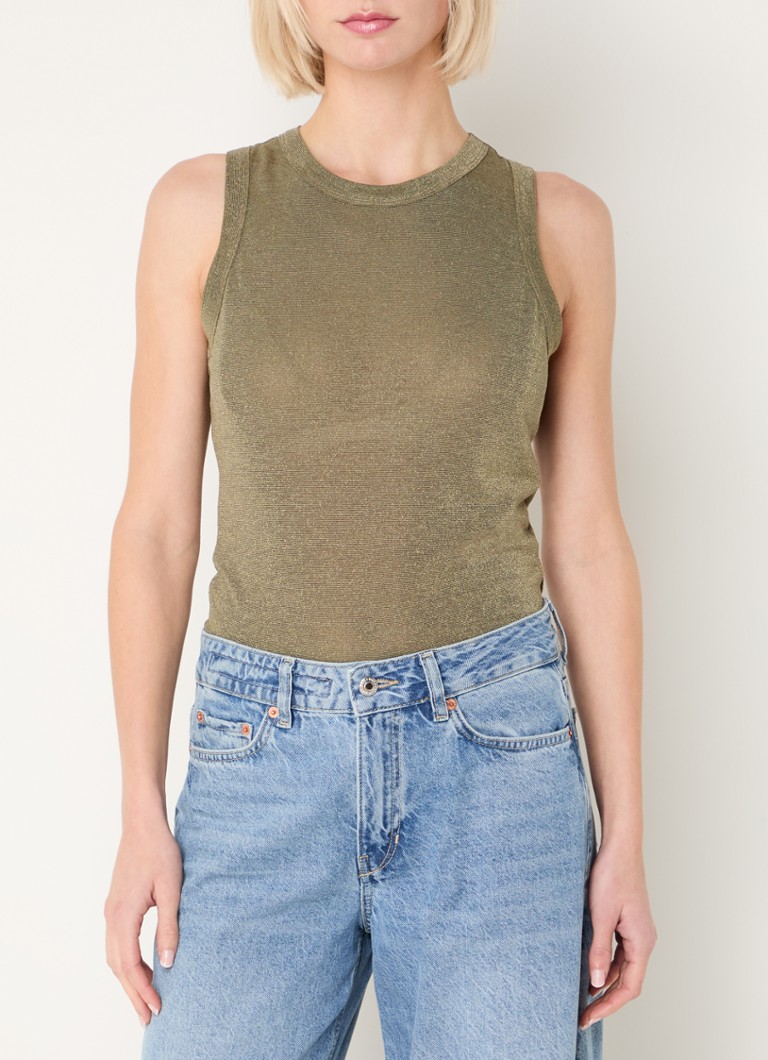 DRYKORN - Olina ribgebreide tanktop met stretch - Mosgroen