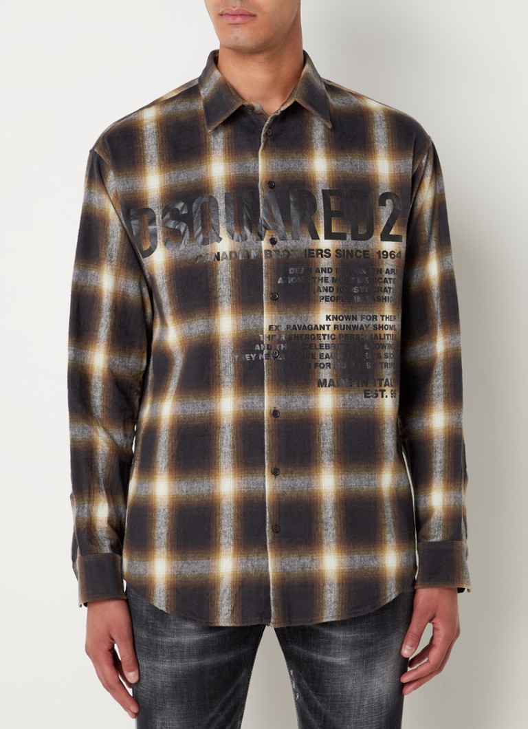 Dsquared2 - Regular fit overhemd van flanel met logoprint - Donkerbruin