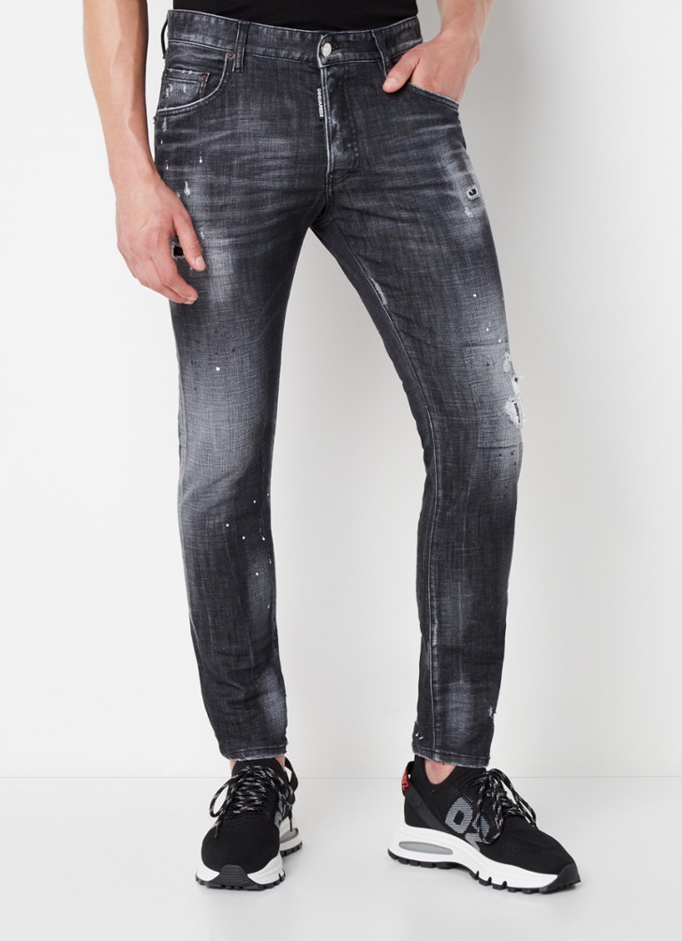 Dsquared2 - Skater skinny fit cropped  jeans met ripped details - Donkergrijs