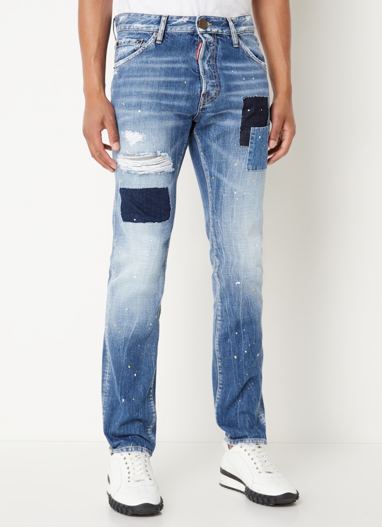 Dsquared2 - Straight leg jeans met destroyed afwerking en patchwork - Indigo