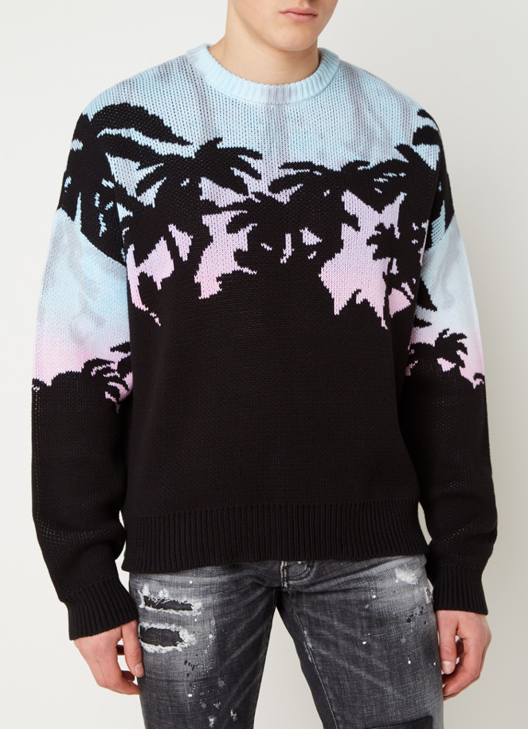 Dsquared2 - Sunrise grofgebreide trui met print - Lichtblauw