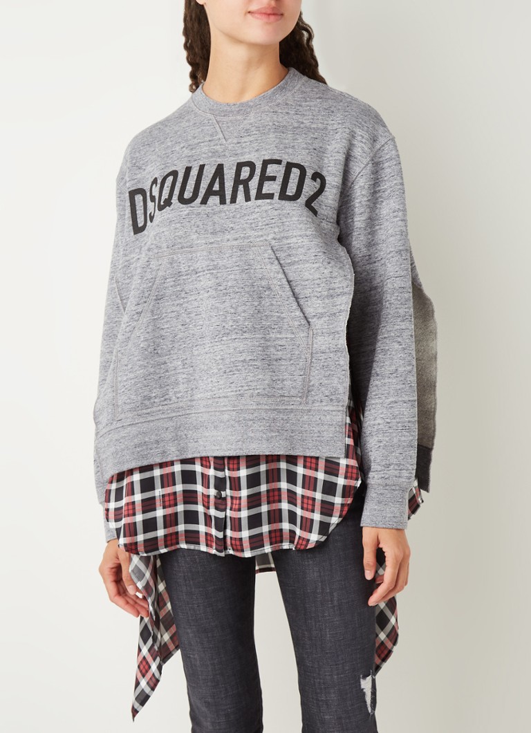 Dsquared2 - Sweater met ruitdessin en logoprint - Grijsmele