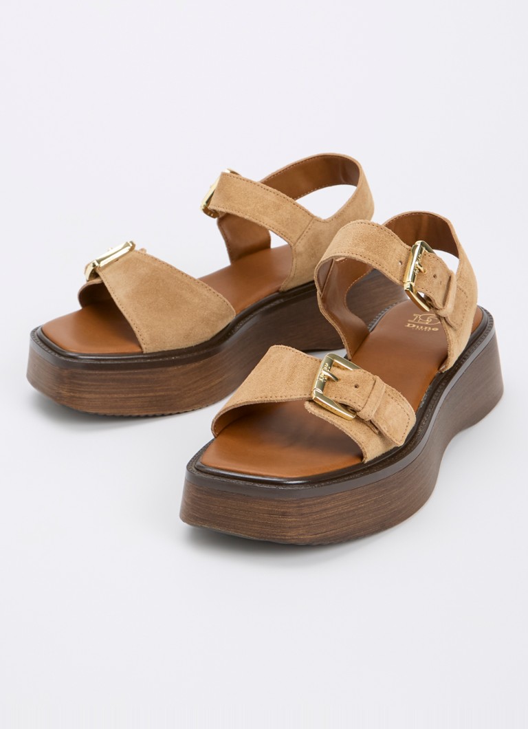 Dune London Luno platform sandaal van leer met plateauzool • Zand