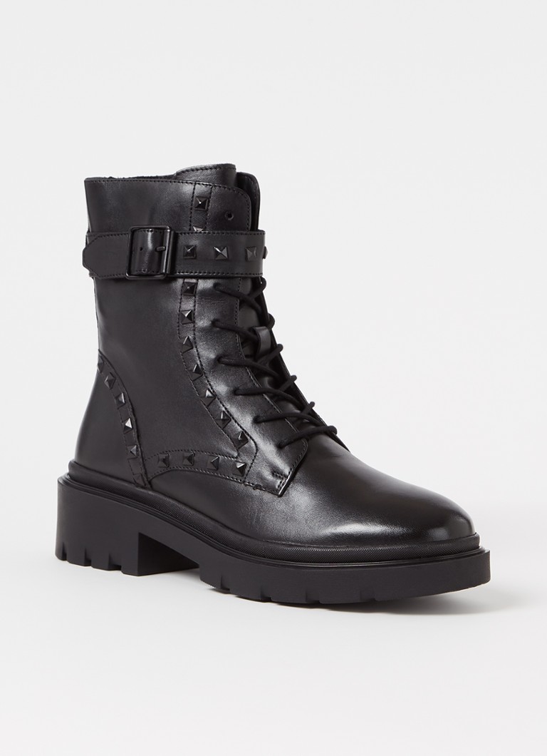 Dune London Pendra biker boot van leer met studs • Zwart • de Bijenkorf