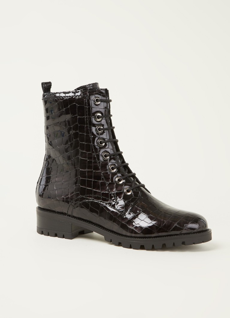 Dune London Prestone biker boot van lakleer ⢠Zwart ⢠de Bijenkorf