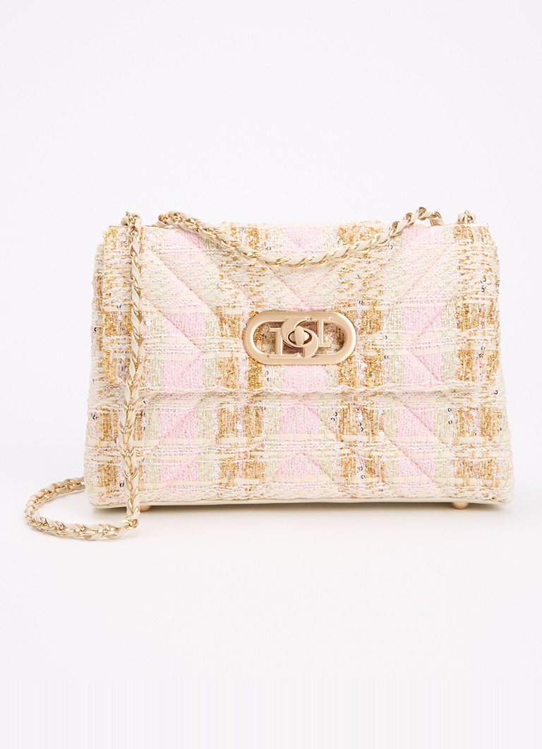 Dune London - Regent schoudertas met tweed-look en leren details - Creme
