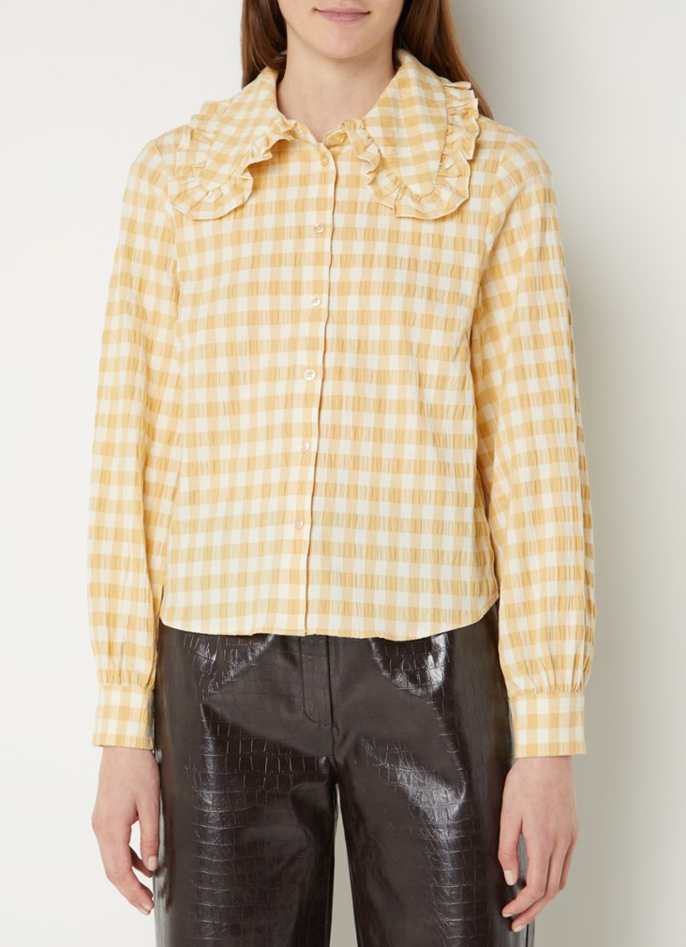 EDITED - Elin blouse van biologisch katoen met ruitdessin - Lichtgeel