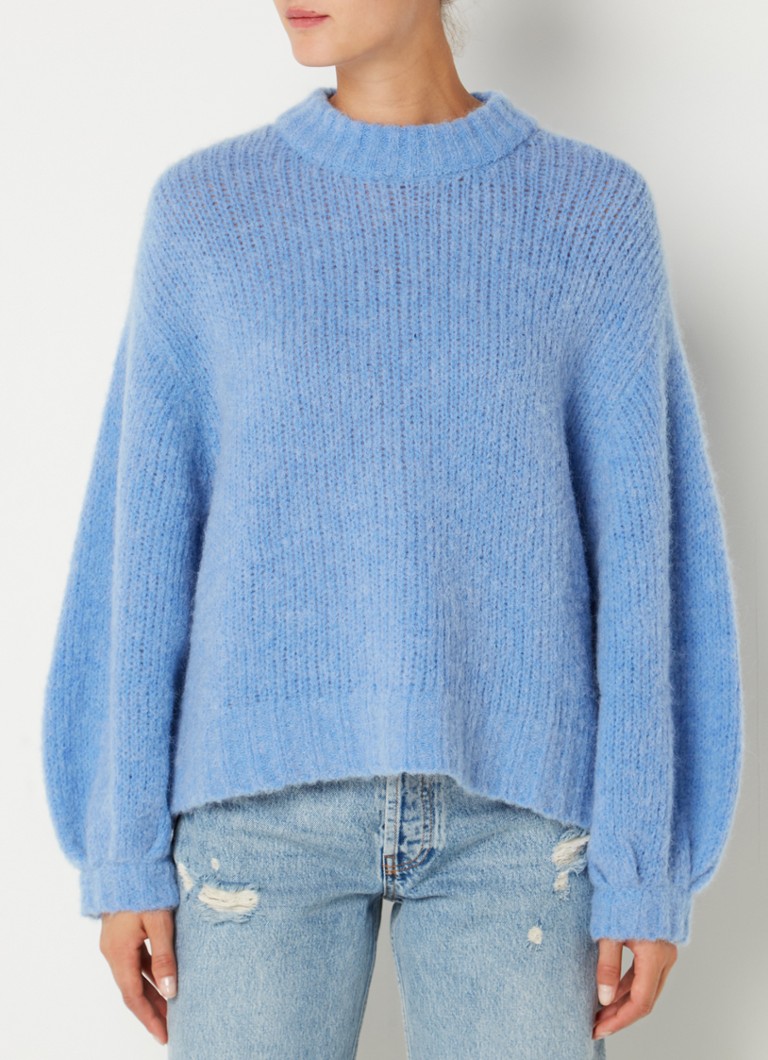 EDITED - Nurit pullover in alpaca wolblend met pofmouw - Blauw