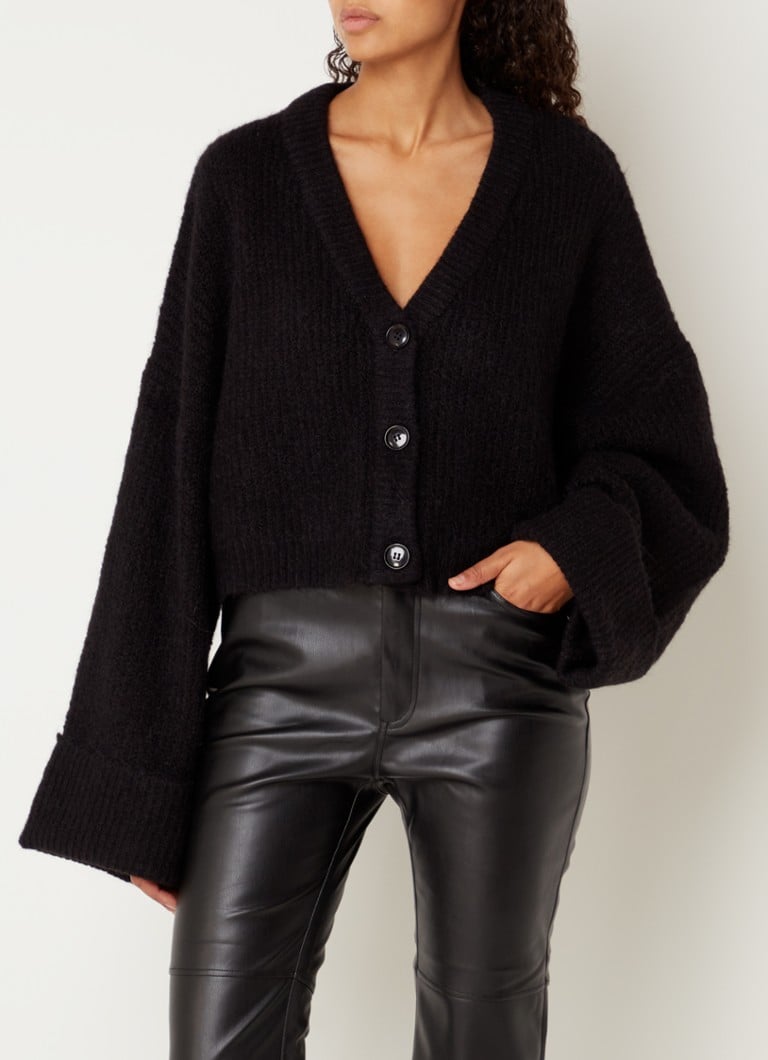 EDITED - Violetta grofgebreid oversized vest van wolblend - Zwart