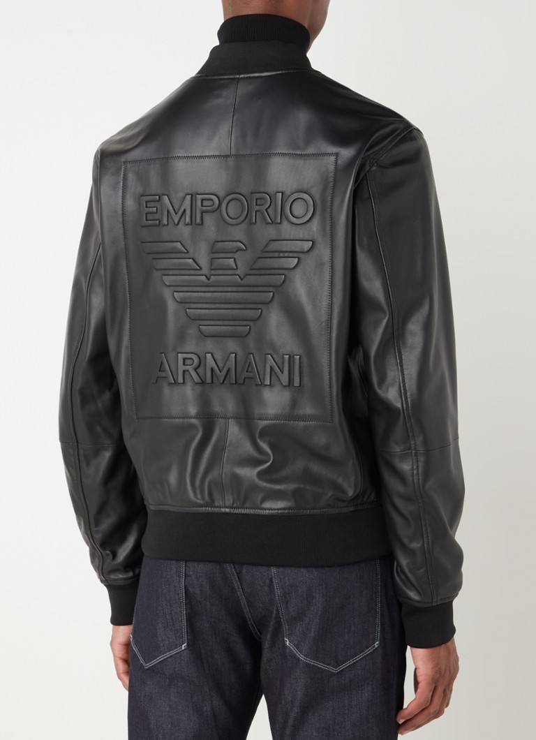 Ruimteschip stijfheid aantal Emporio Armani Bomberjack van lamsleer met logo in reliëf • Zwart • de  Bijenkorf