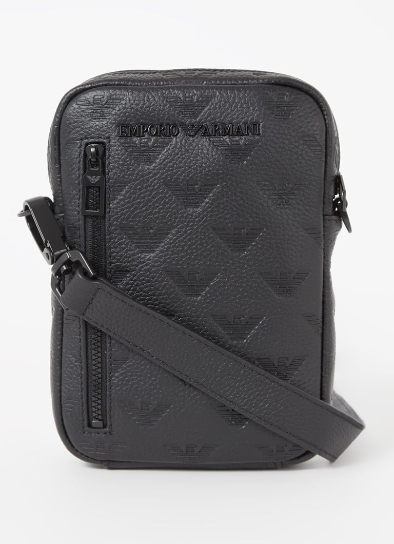 Emporio Armani Crossbodytas van leer met logo • Zwart • de Bijenkorf