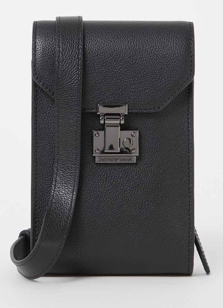Emporio Armani Document Holder crossbodytas van leer • Zwart • de Bijenkorf