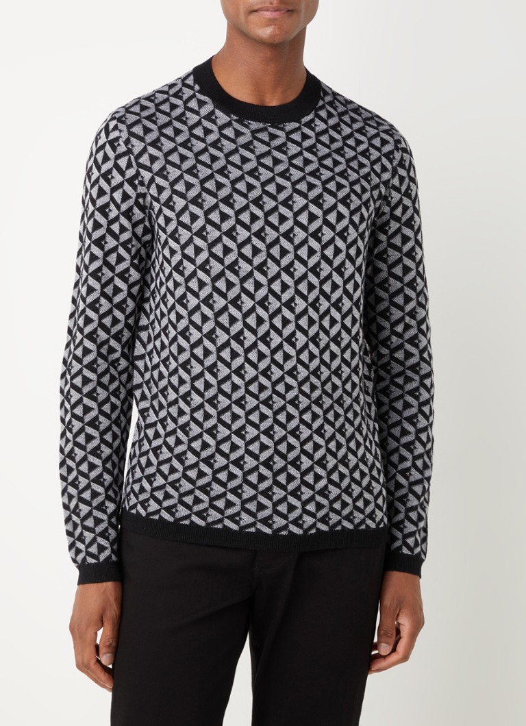 Emporio Armani - Fijngebreide pullover van wol met grafische print - Zwart
