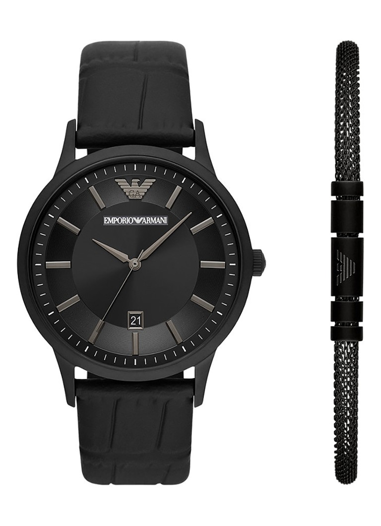 Emporio Armani - Horloge en armband giftset AR80057 - Zwart