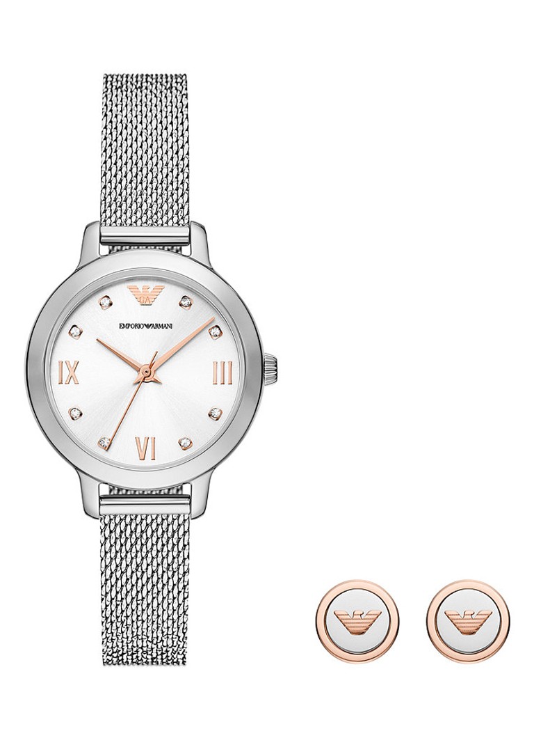 Product Aanpassen bestuurder Emporio Armani Horloge en oorknopjes in set van 2 AR80065SET • Zilver • de  Bijenkorf
