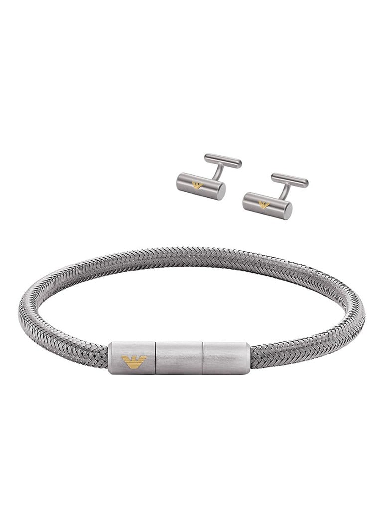 Emporio Armani Key Basics set van armband en manchetknopen EGS3044SET •  Zilver • de Bijenkorf