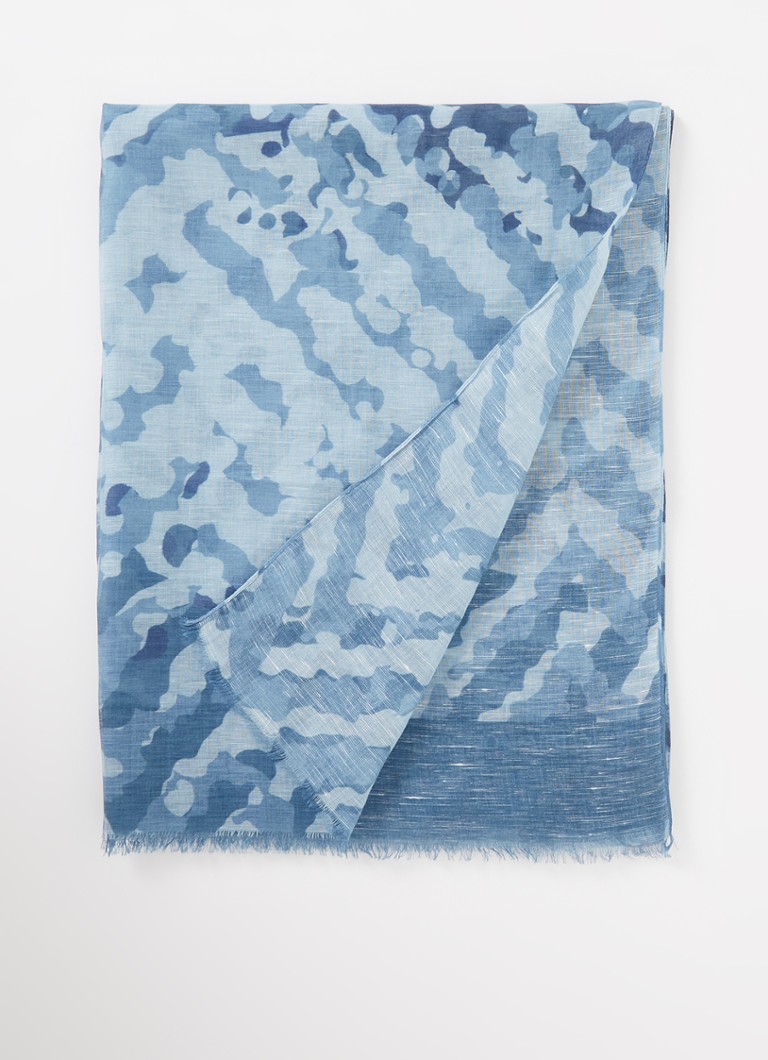 Emporio Armani - Sjaal in zijdeblend met camouflageprint 180 x 65 cm  - Blauw