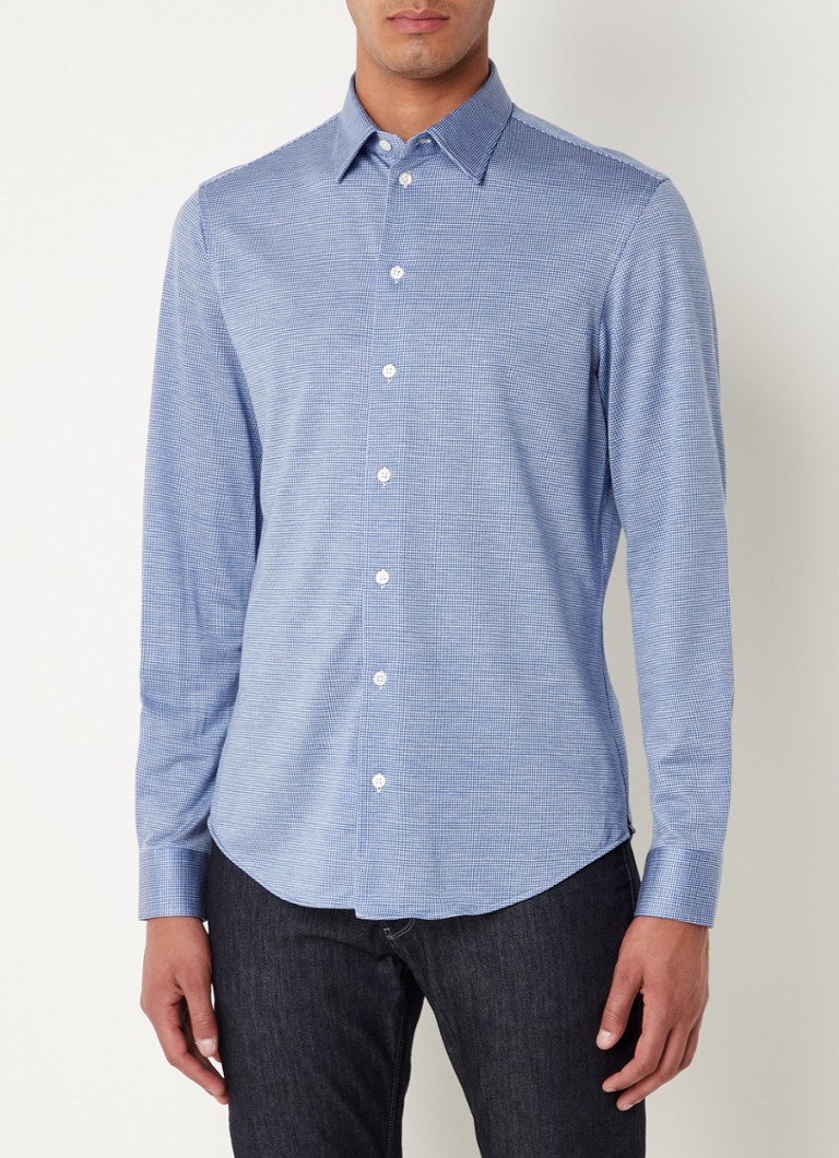 Emporio Armani - Slim fit overhemd in lyocellblend met pied-de-poule dessin - Blauw