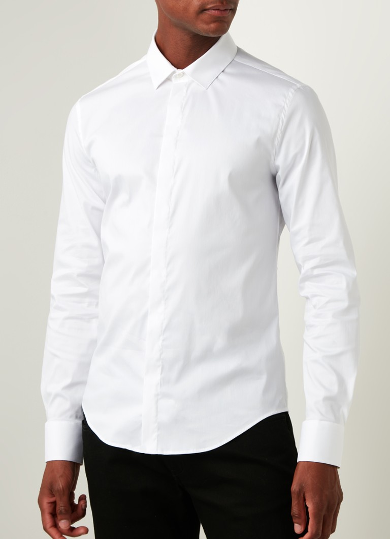 Emporio Armani - Slim fit overhemd met blinde knoopsluiting - Wit
