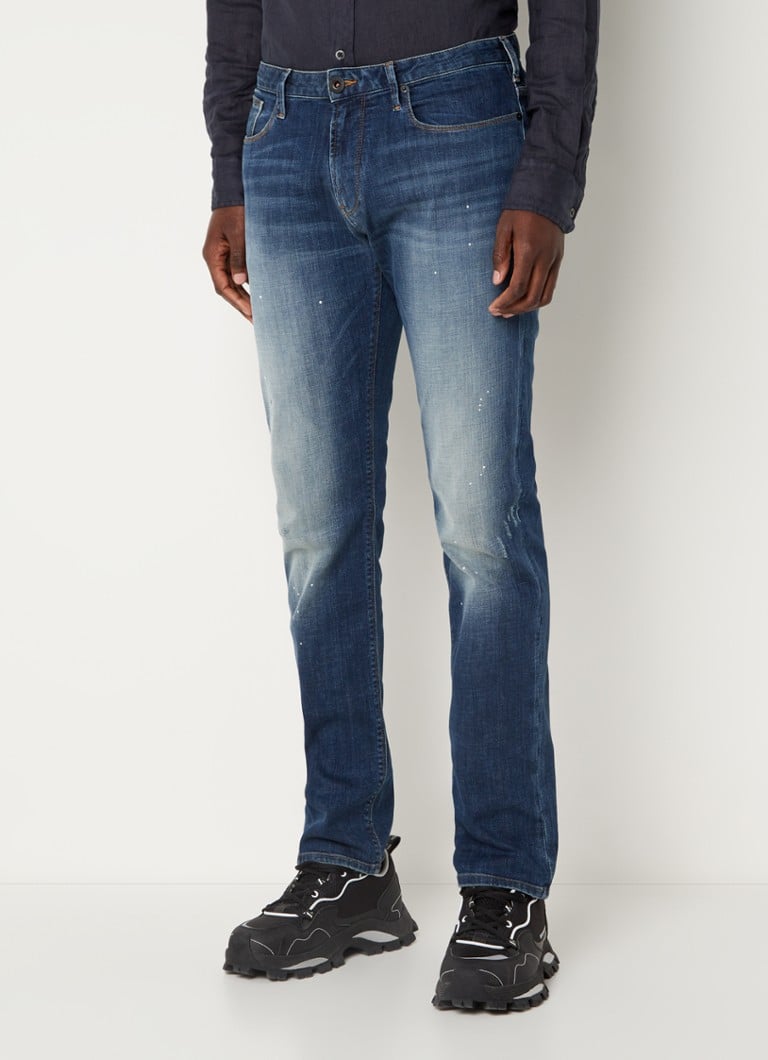 Emporio Armani - Straight leg jeans met donkere wassing en stretch - Indigo