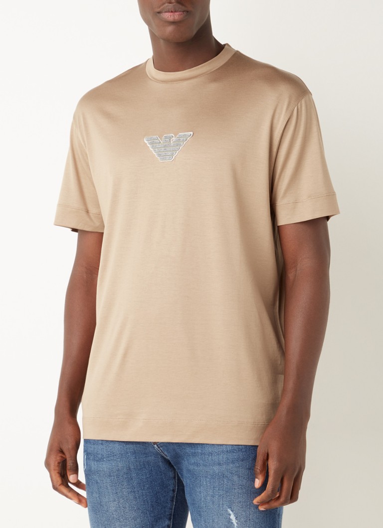 Emporio Armani - T-shirt in lyocellblend met 3D logoprint - Lichtbruin